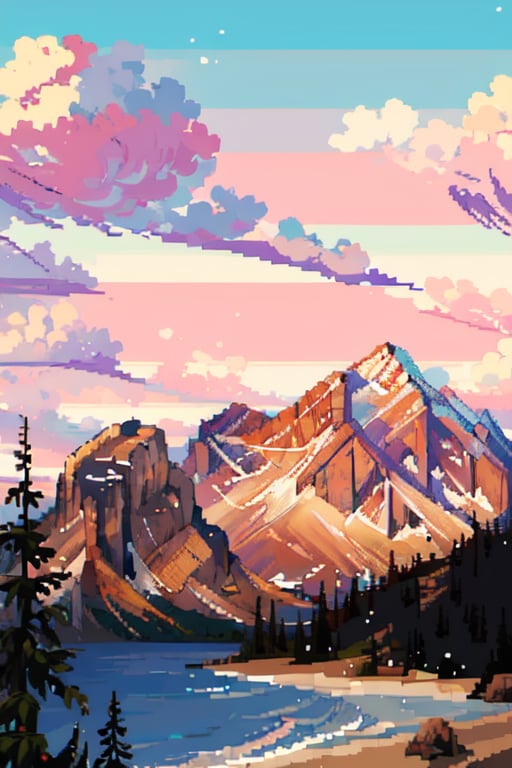 masterpiece, best quality,pixel art,  ,no_humans,mountain