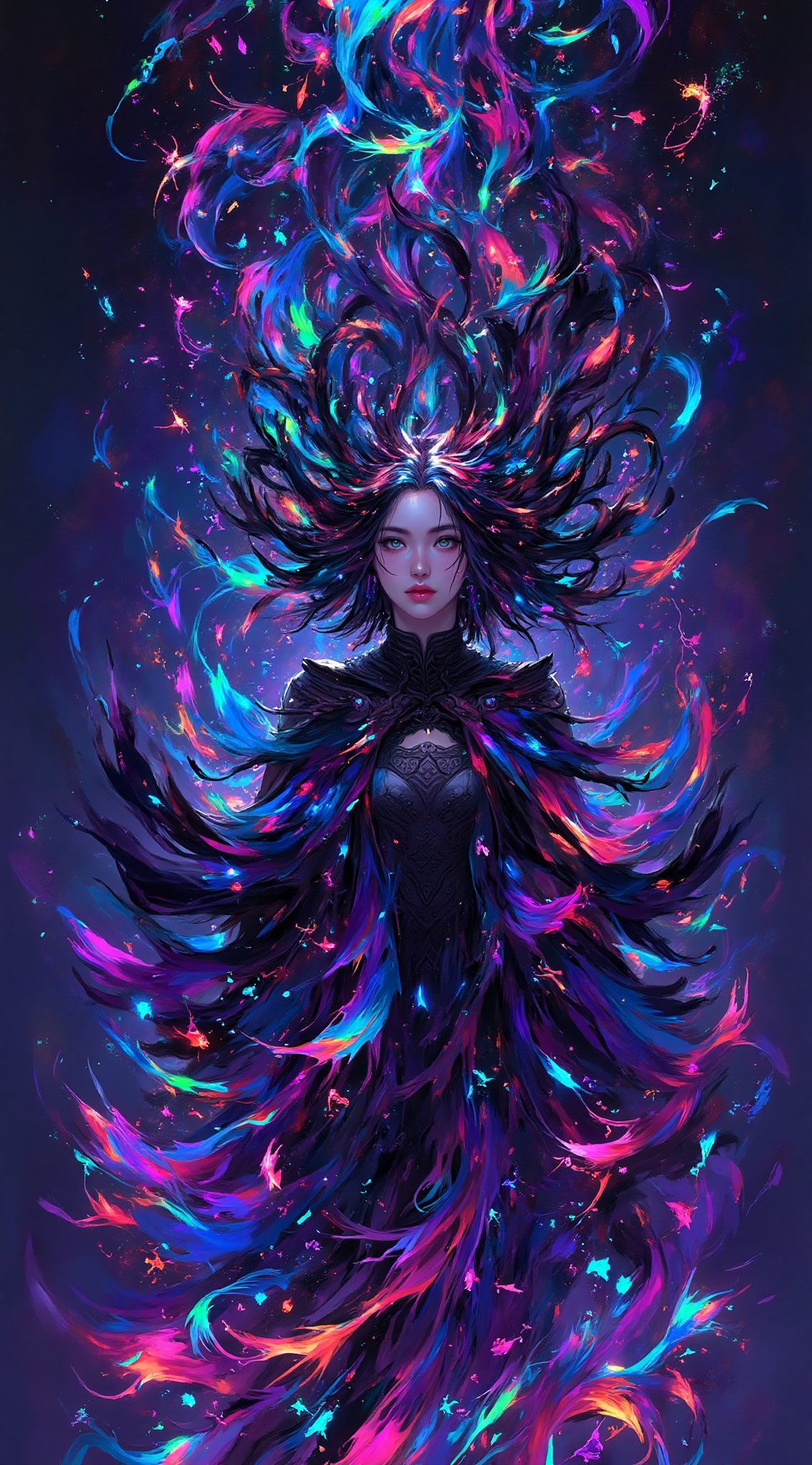 A woman with shrouded hair and a cascade of billowing,  feathered cloak,  stands in a dynamic by SHAREEFSHAHEEN on Tensor.Art