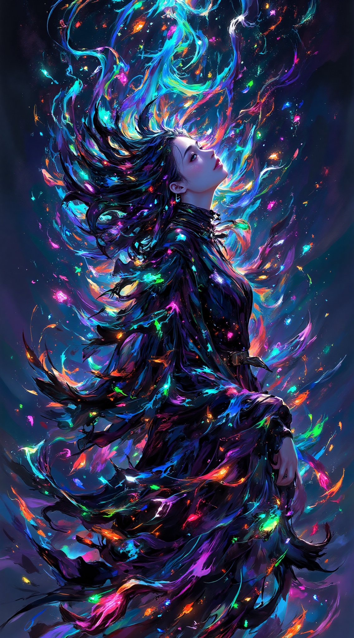 A woman with shrouded hair and a cascade of billowing,  feathered cloak,  stands in a dynamic by SHAREEFSHAHEEN on Tensor.Art