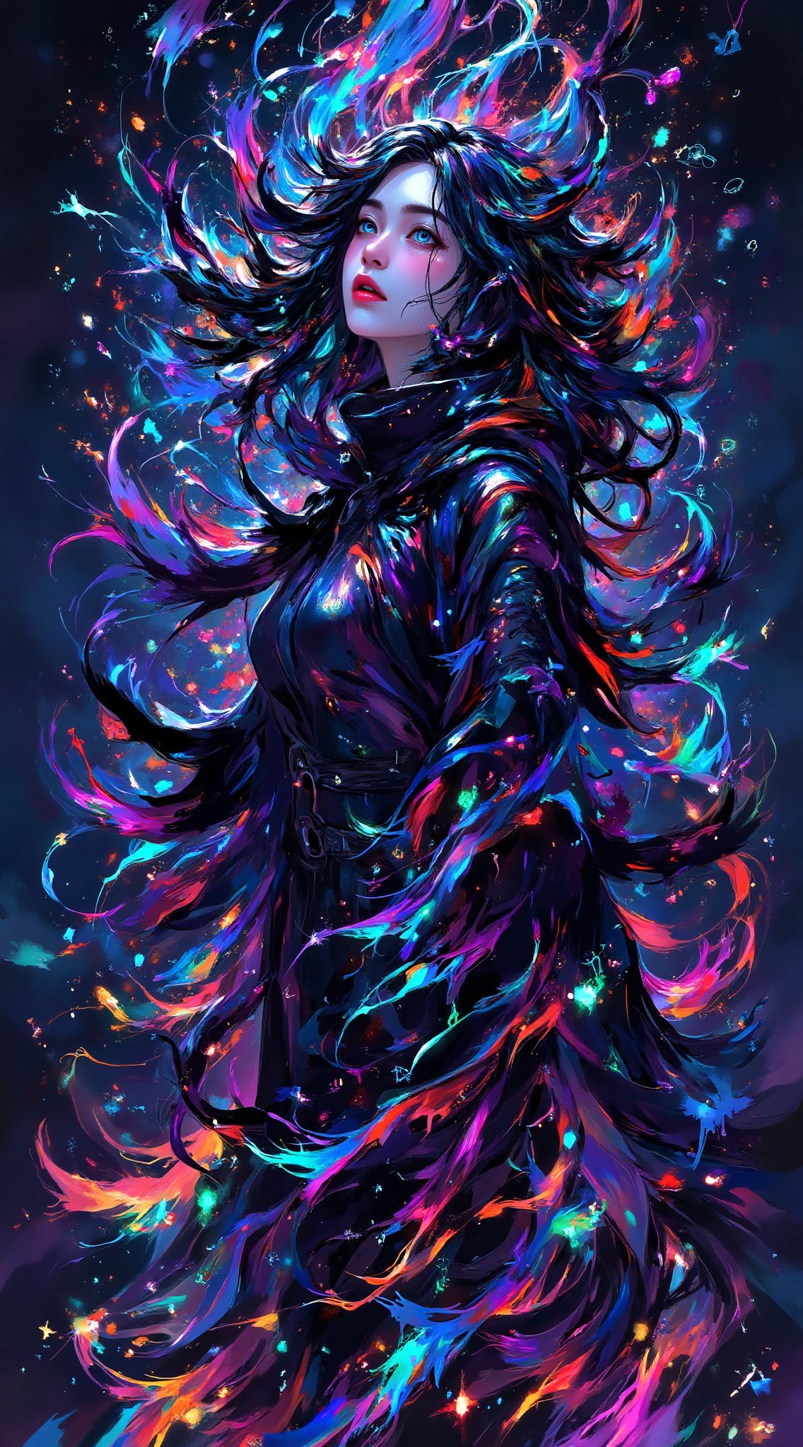 A woman with shrouded hair and a cascade of billowing,  feathered cloak,  stands in a dynamic by SHAREEFSHAHEEN on Tensor.Art