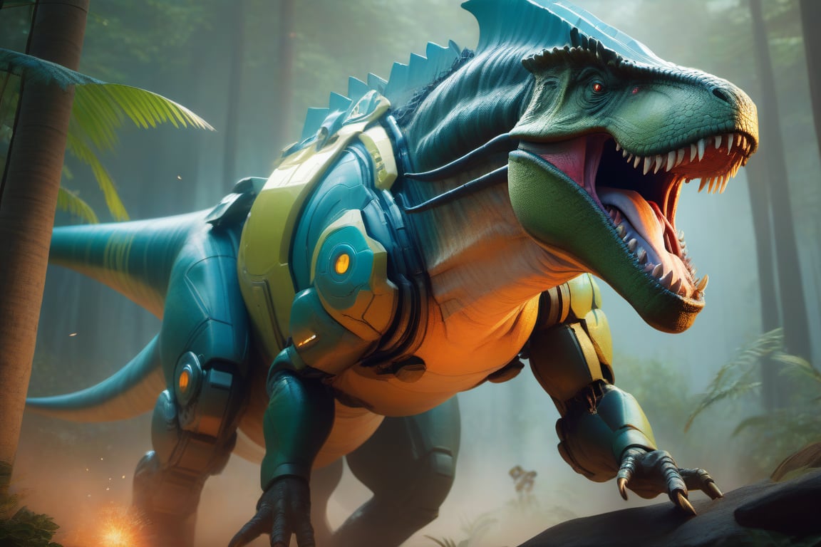 Craft an exquisite,  high-resolution 4K masterpiece Mech Dinosaurs Robot cyborg Jurrasic Park,  Detailed by nalisten on Te...