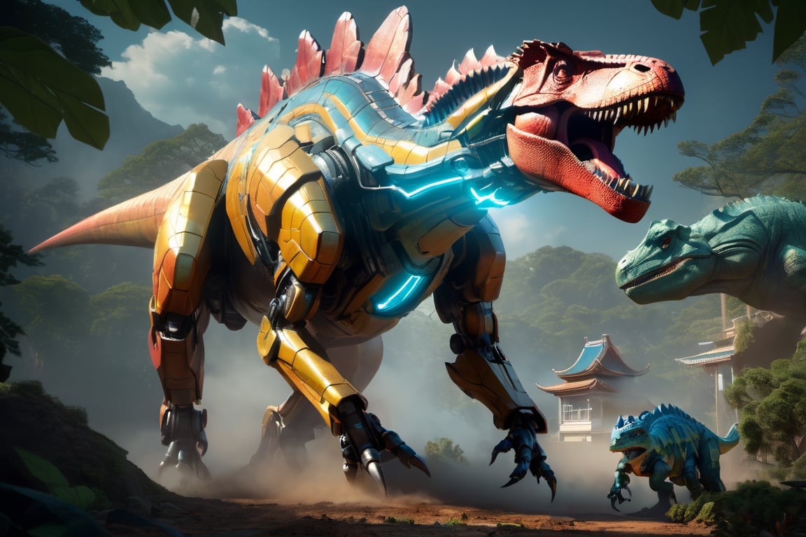 Craft an exquisite,  high-resolution 4K masterpiece Mech Dinosaurs Robot cyborg Jurrasic Park,  Detailed by nalisten on Te...