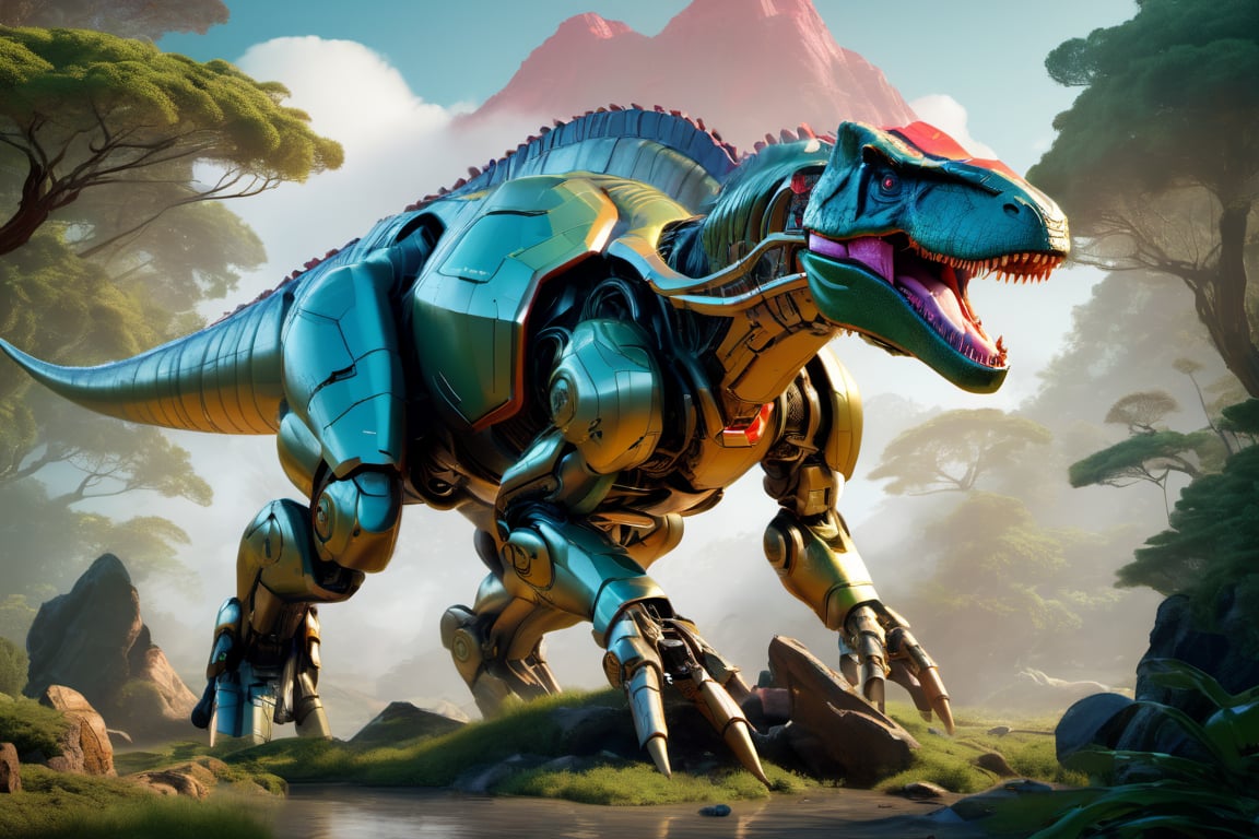 Craft an exquisite,  high-resolution 4K masterpiece Mech Dinosaurs Robot cyborg Jurrasic Park,  Detailed by nalisten on Te...