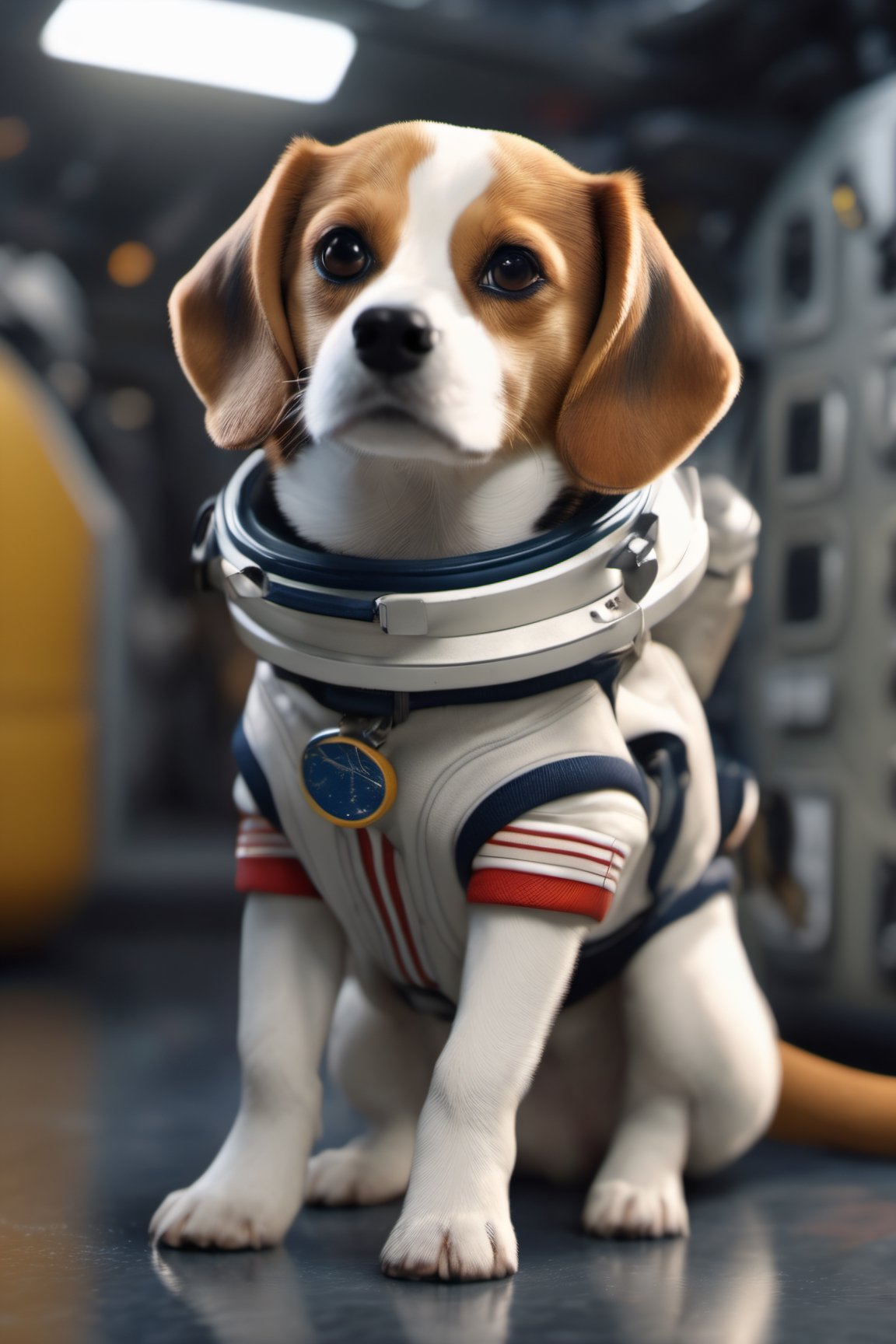 8K, Ultra-HD, Natural Lighting, Moody Lighting, Cinematic Lighting,
detailed,CG,unity,extremely detailed CG,extremely detailed,extremely detailed,Amazing,finely detail,official art,High quality texture,lots of fine detail,movie style, photography, natural textures, natural light, (looking_at_viewer), (frontal view),
solo,cute dog, (beagle), (beagle dog), full body spacesuit,on stomach,in the space station,