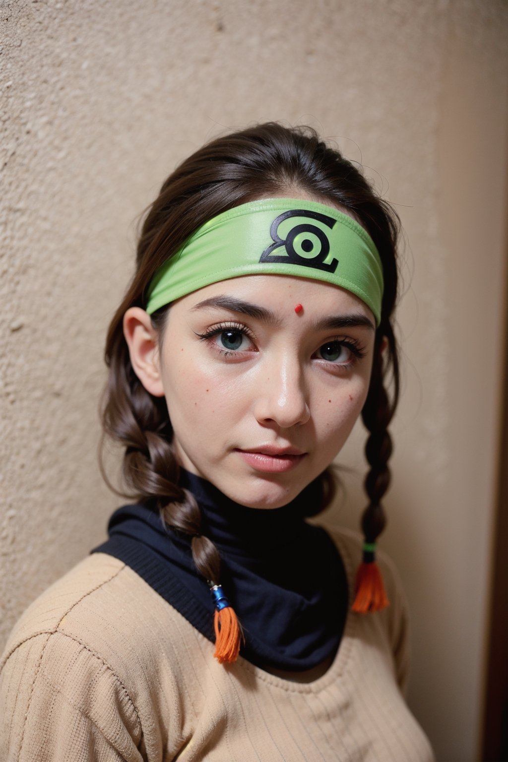 Protrait, photograph, androgynous hunnuman, oval jaw, delicate features, beautiful face, dreadlocked hair, long bangs, long ponytail, bright blue-green eyes, hindu art, Korean,meme_iced_latte_with_breast_milk_ownwaif,NarutoHeadband