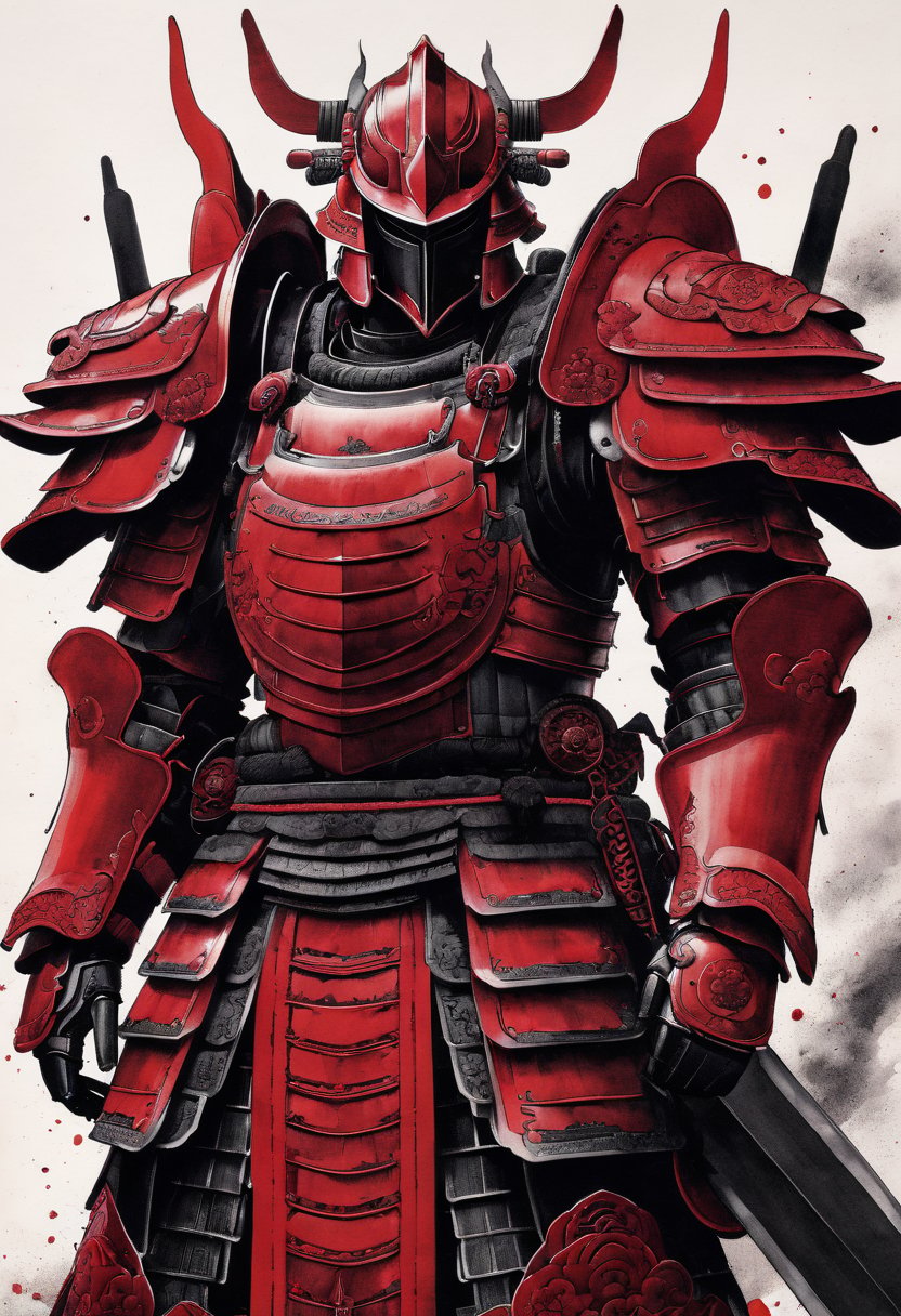 monochrome,  ink sketch,  mechanical warrior giant by SimX0791 on Tensor.Art