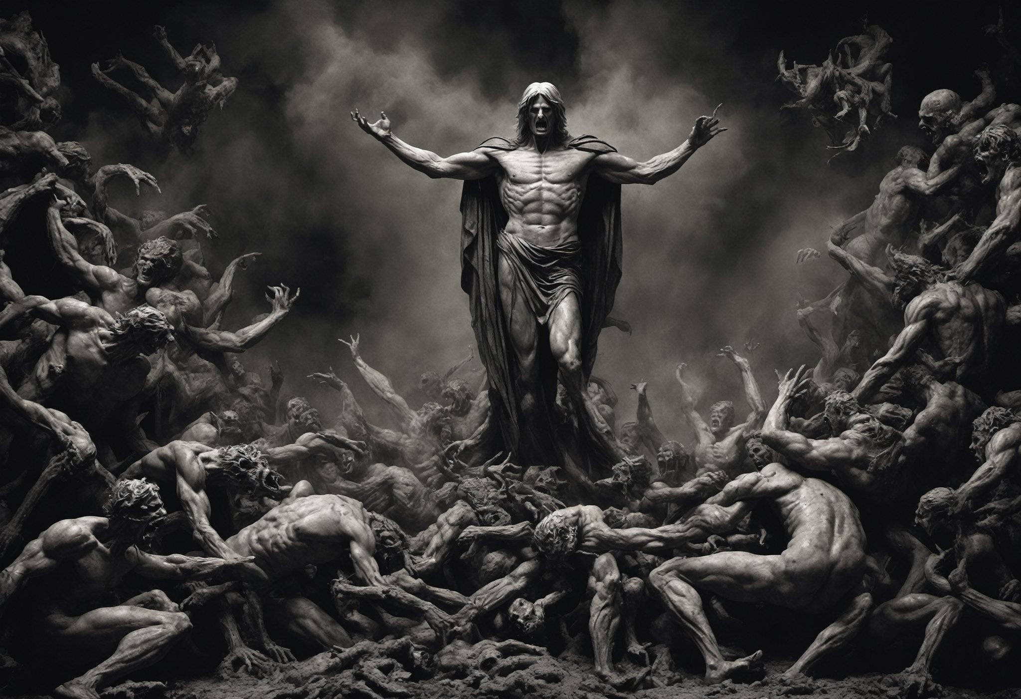 In this chilling photograph,  Dante's fourth circle of Hell unfolds—a nightmarish theater of insatiable Greed. Twisted sou...