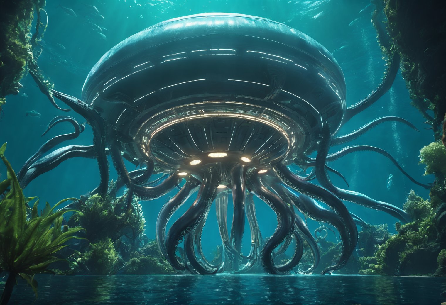 futuristic alien structure with tentacles,  kraken creature,  under ocean by SimX0791 on Tensor.Art