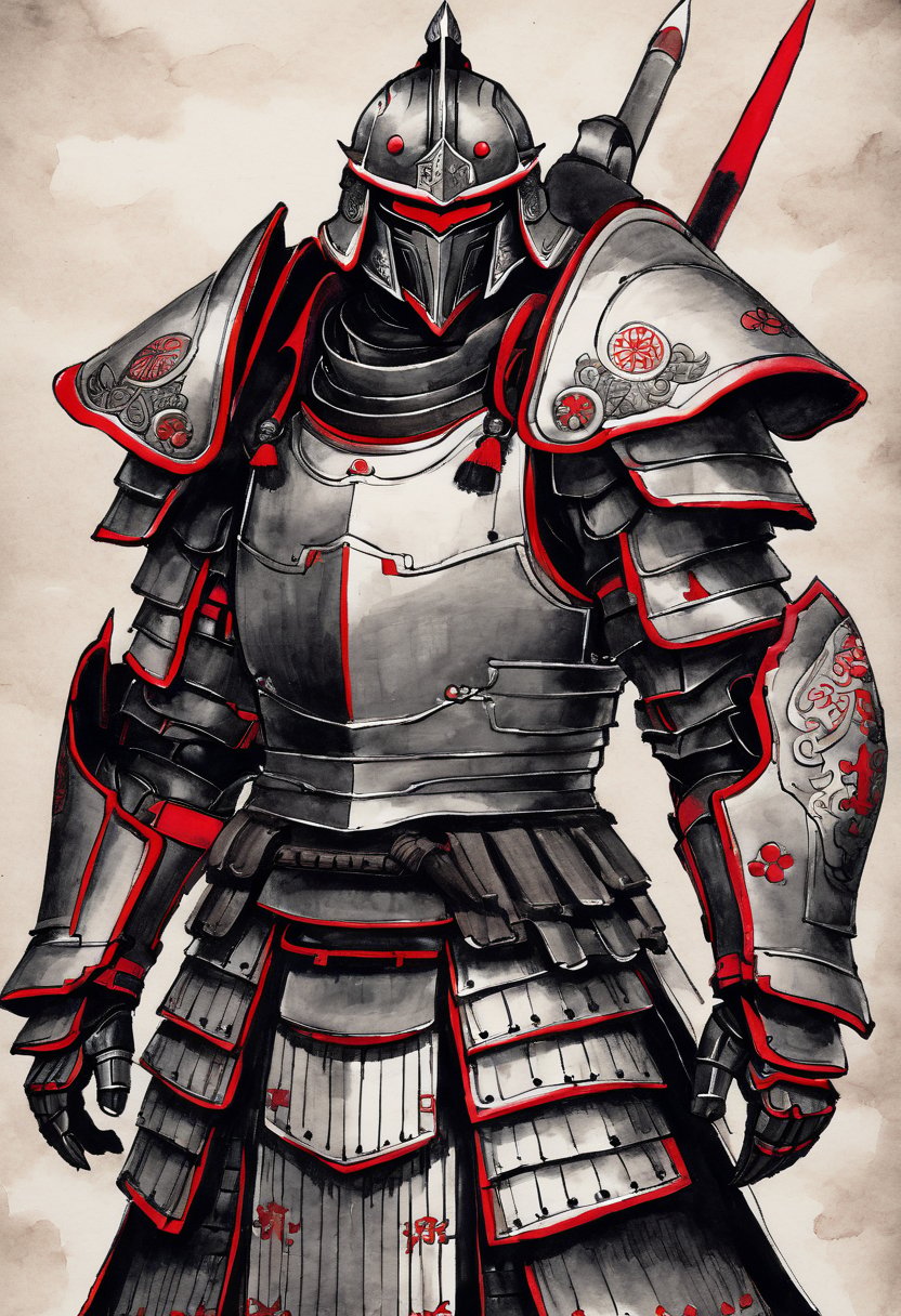 monochrome,  ink sketch,  mechanical warrior giant by SimX0791 on Tensor.Art
