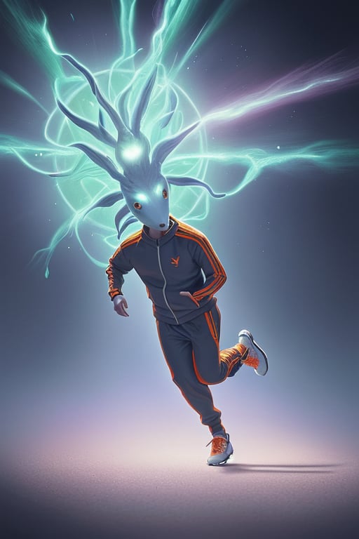 Create a captivating painting merging multiple worlds,  featuring a sleek tracksuit-wearing carrot effortlessly sprinting....