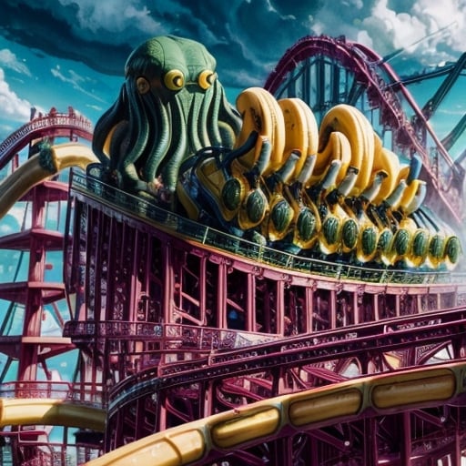 riding a rollercoaster at disneyland,  in form of tentacles,  minions background dancers by SimX0791 on Tensor.Art