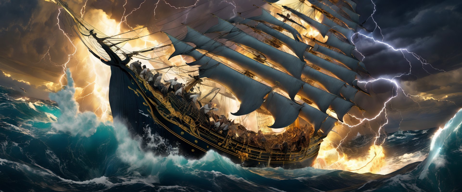 captain ahab fighting moby dick,  the white whale,  dark lightning by SimX0791 on Tensor.Art