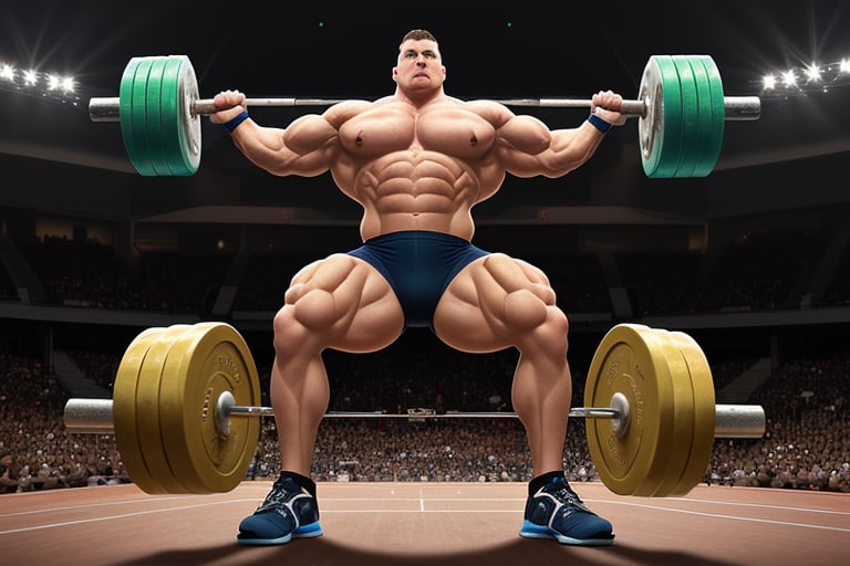 In a mythical and magical universe,  the humble (antropomorphic potato) poses as powerful weightlifter,  embodying strengt...