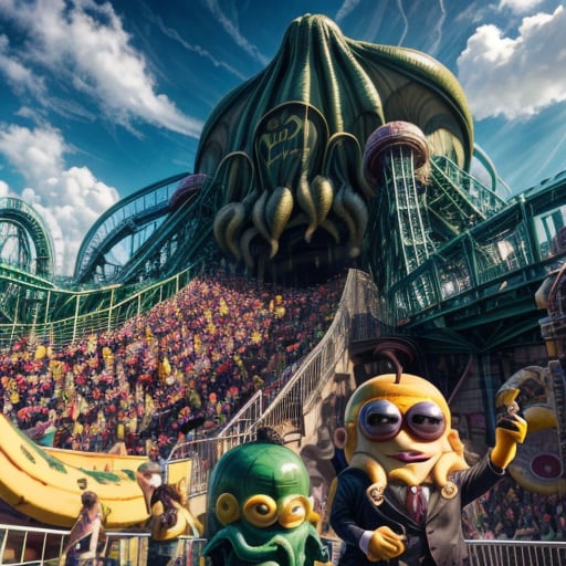 riding a rollercoaster at disneyland,  in form of tentacles,  minions background dancers by SimX0791 on Tensor.Art