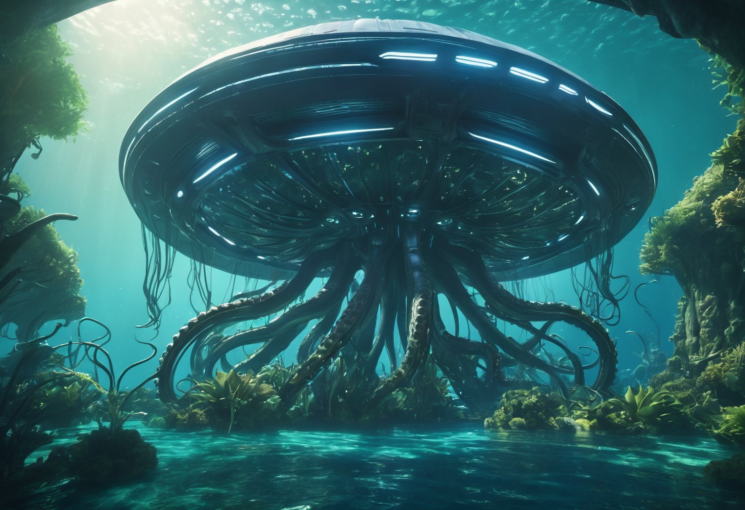 futuristic alien structure with tentacles,  kraken creature,  under ocean by SimX0791 on Tensor.Art
