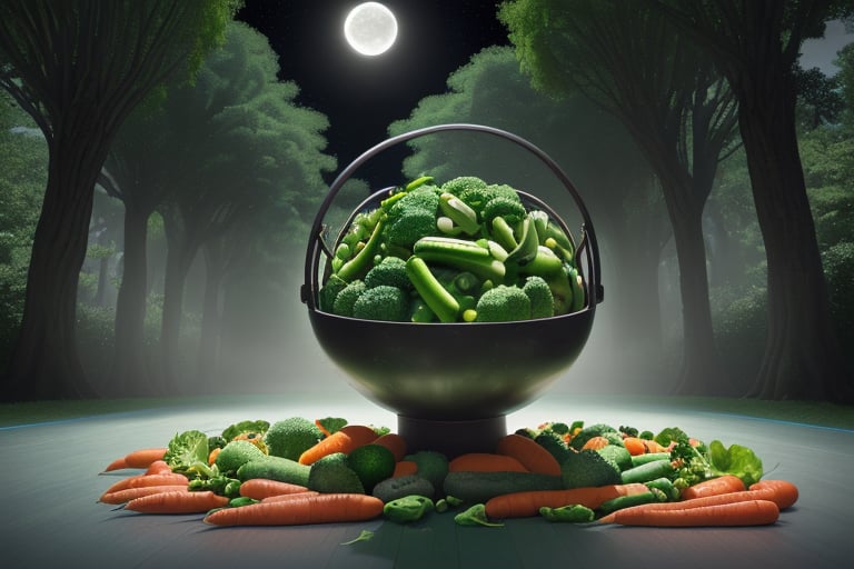 (The enchanted basketball court boasts extraordinary vegetables that ignite the imagination. At the center court,  a spark...