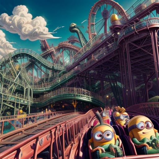 riding a rollercoaster at disneyland,  tentacles flying behind his head,  painting by SimX0791 on Tensor.Art