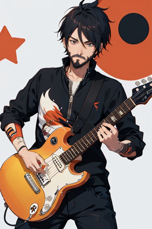 A emo guy playing guitar and his name is redsun. with a beard 
,cartoon ,Fionnawaifu