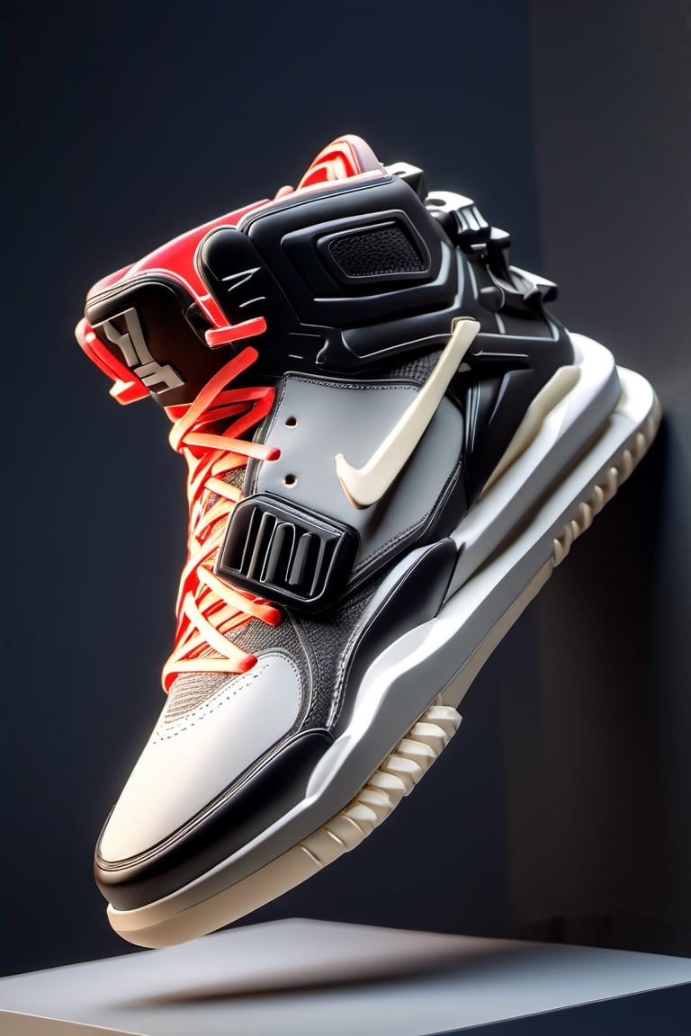 masterpiece, 3d model, plain yezzy style shoes, only sneaker, 1 shoe, 8k, black white color, mecha, square logo