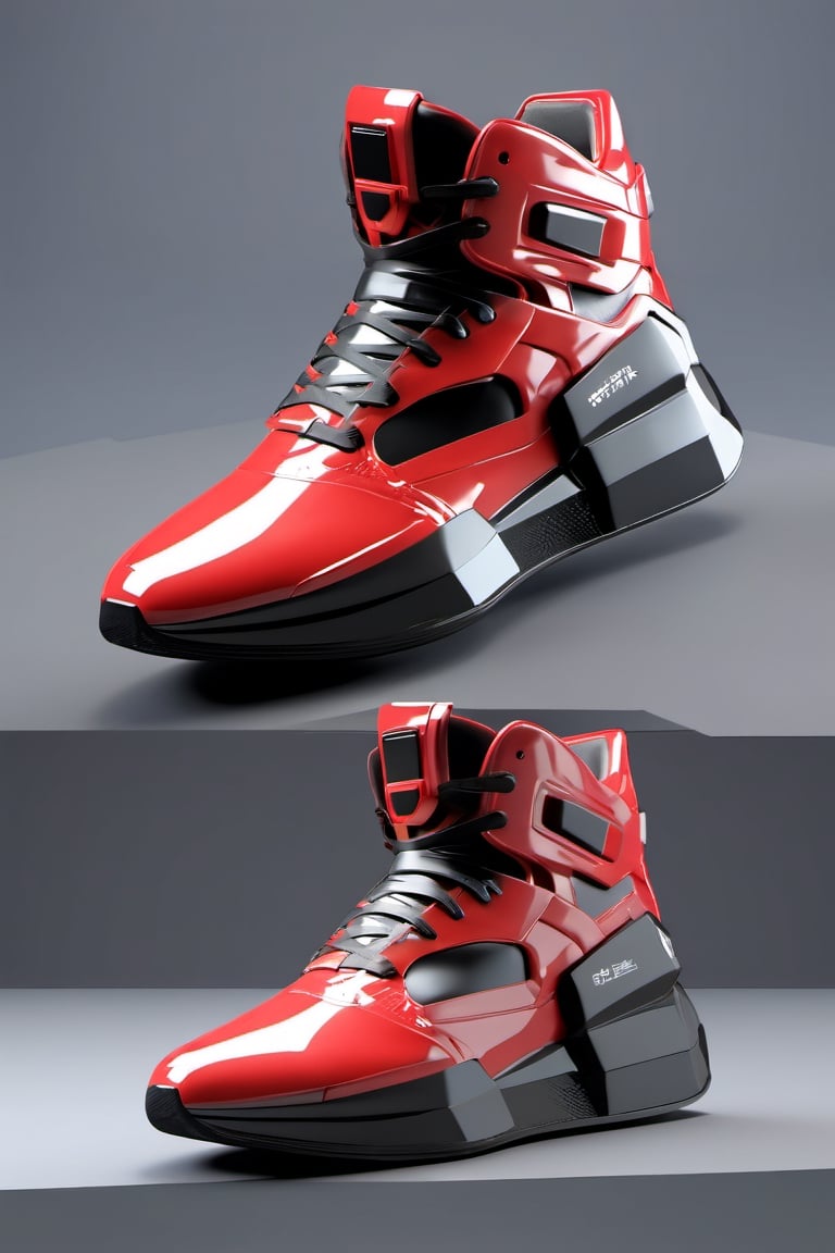 masterpiece, 3d model, plain sneaker shoes, only sneaker, 1 shoe, 8k, red black color, mecha