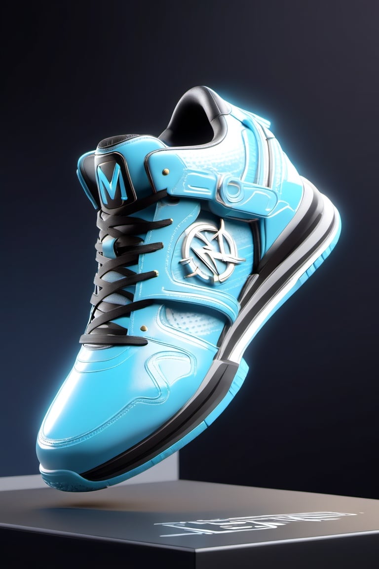 masterpiece, 3d model, plain tennis style shoes, only sneaker, 1 shoe, 8k, cyan black color, mecha, satanic logo, 