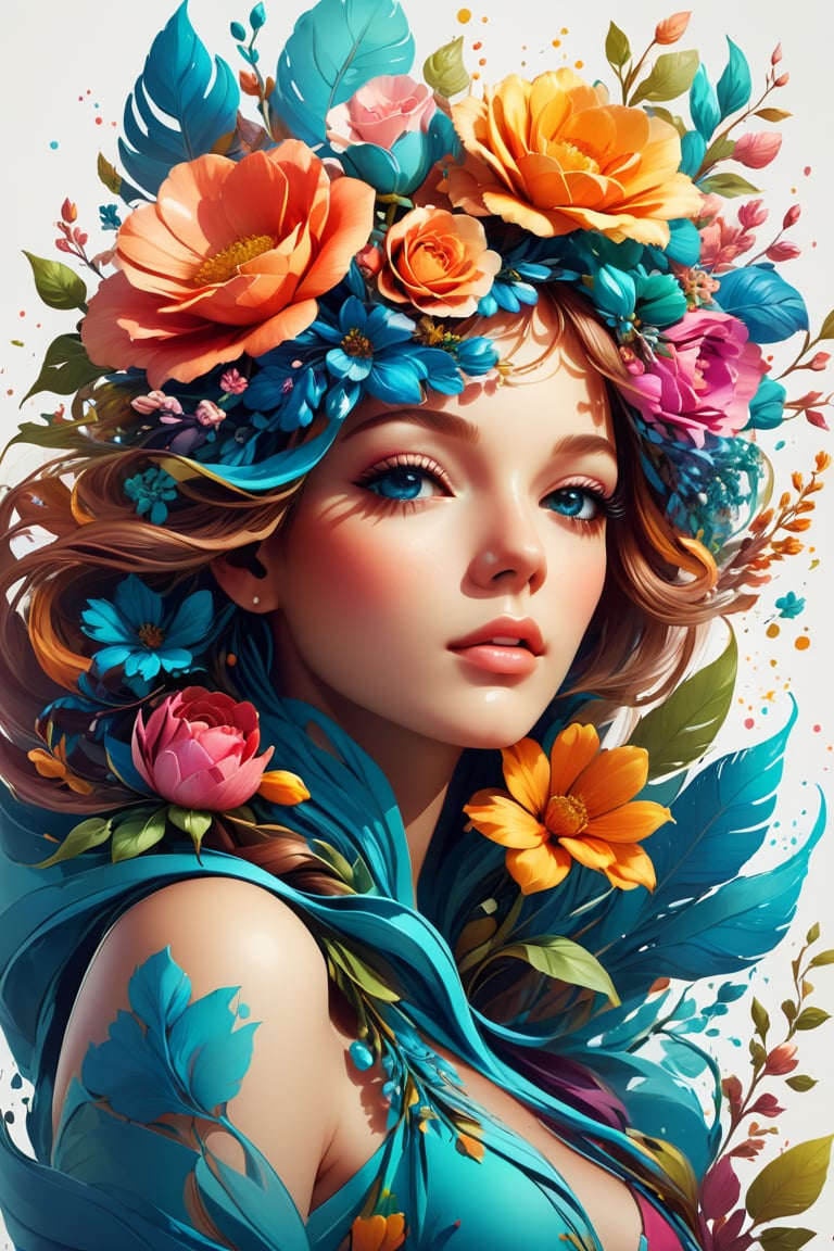 flower girl, flower background. illustration in the style of Alberto Seveso, 16k, masterpiece, realistic, vibrant colors, uhd, perfect composition, beautiful, detailed, intricate, insanely detailed octane rendering trending on artstation, detailed anatomy, realistic proportions, watercolor, artstation trend