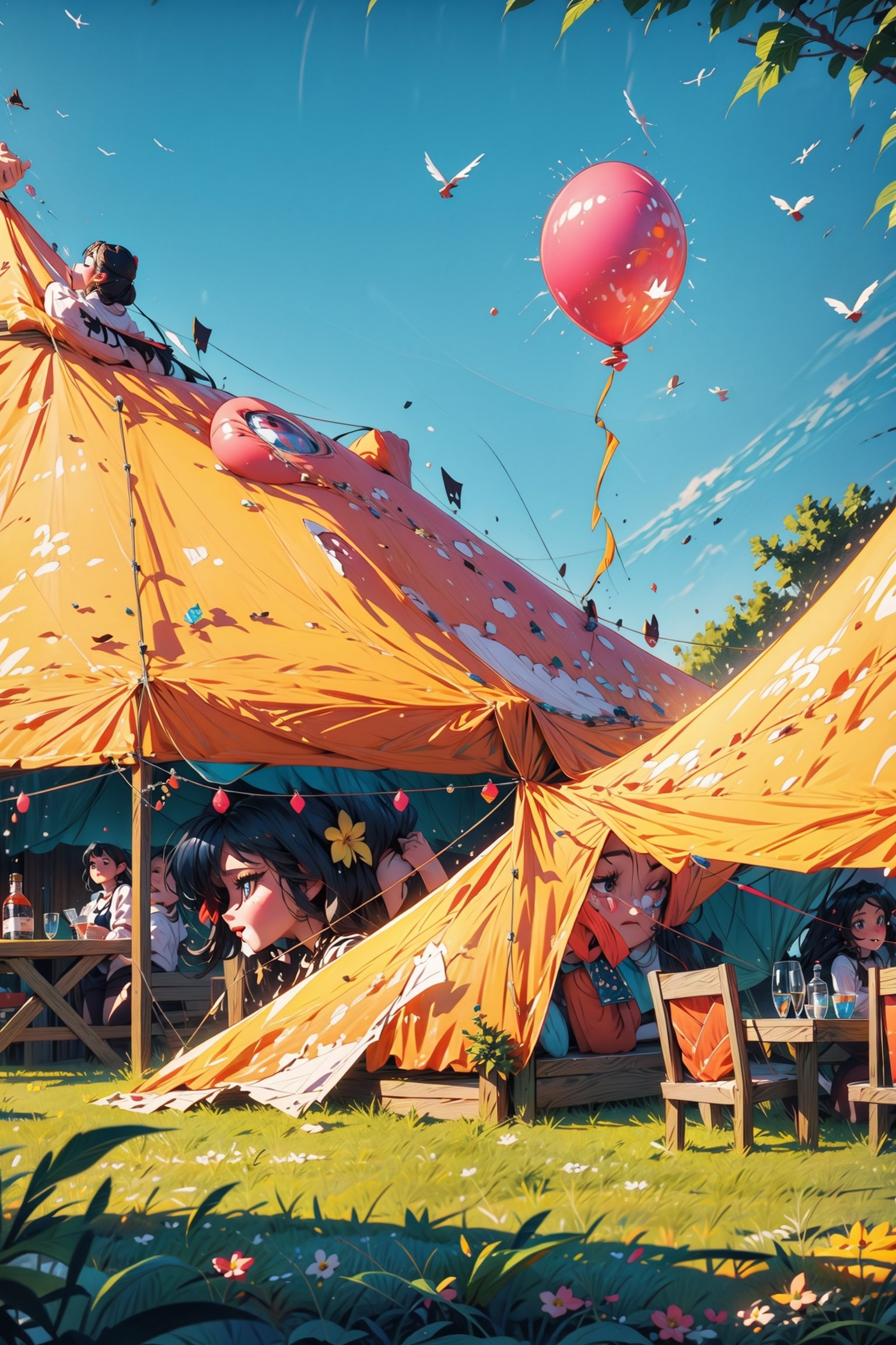 Big tents,  crowds drinking under them,  celebrating holidays by Abandon on Tensor.Art