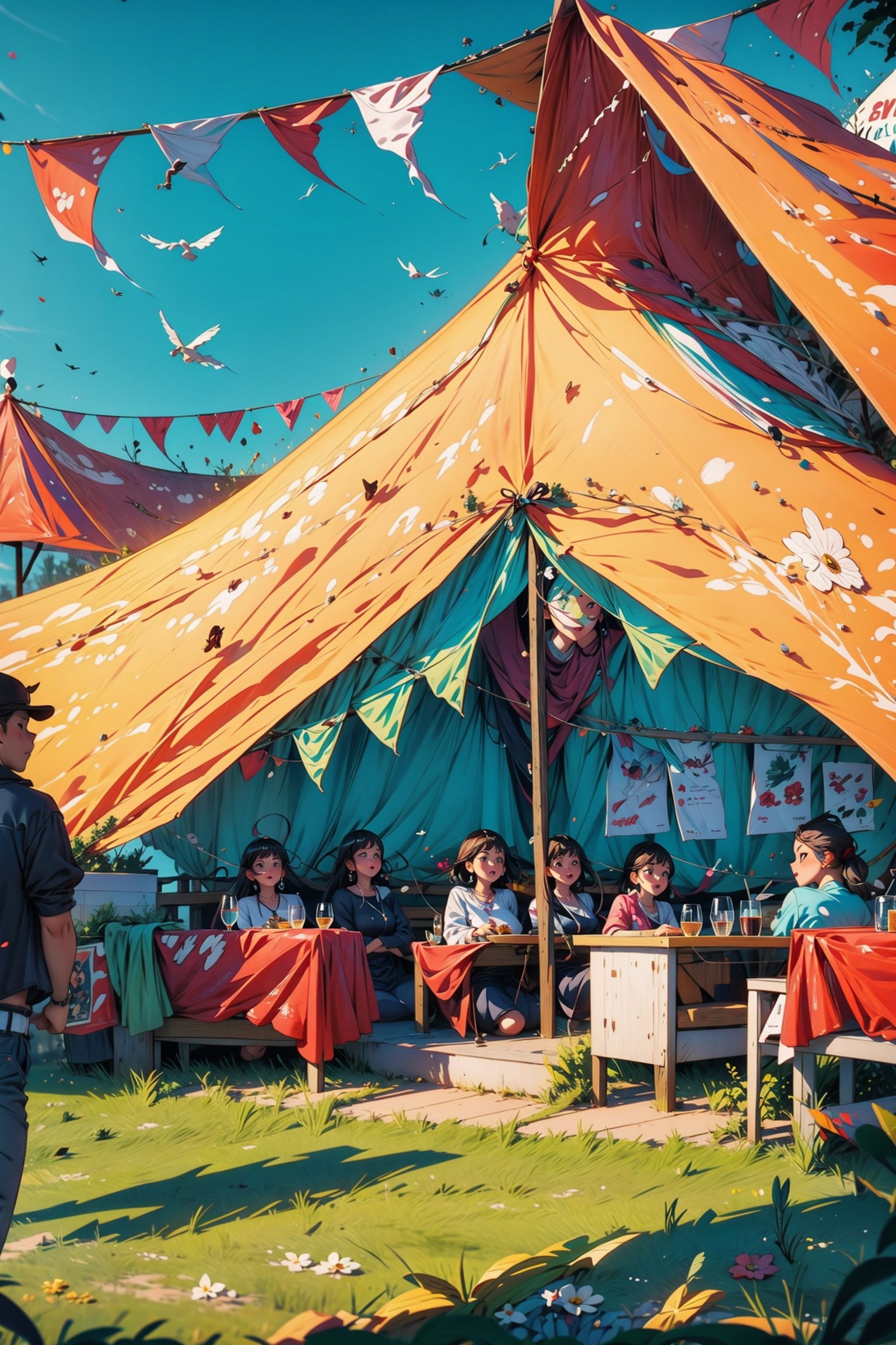Big tents,  crowds drinking under them,  celebrating holidays by Abandon on Tensor.Art