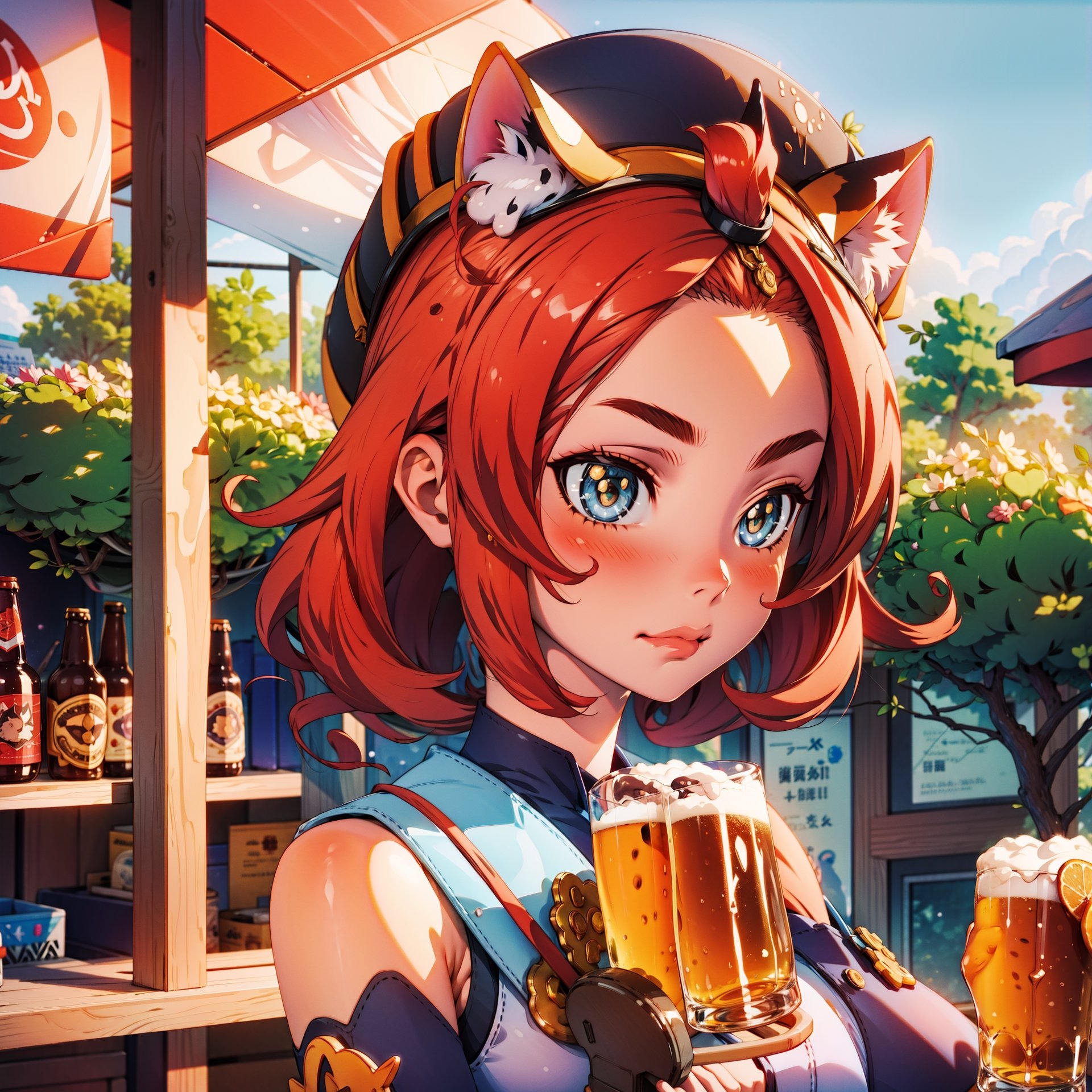 dionadef, dionarnd, cat Girl, beer, girl holding beer, graceful figure, crowd, beer festival, high-definition image quality, best portrait, SFW.