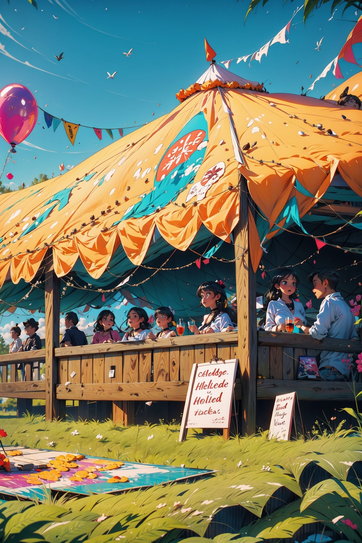 Big tents,  crowds drinking under them,  celebrating holidays by Abandon on Tensor.Art