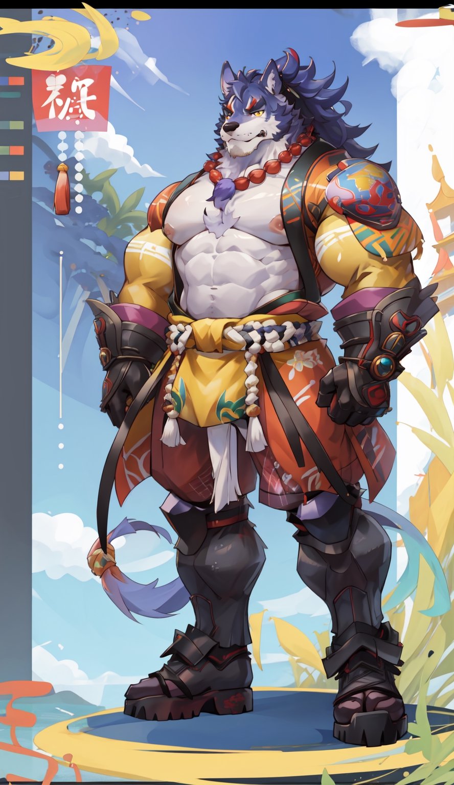 1 kemono mature male, colorful furred, solo, 4K,  masterpiece, ultra-fine details, full_body, thick arms, prominent ear, thick eyebrow, Argus-eyed, big_muscle,  muscular thighs, tall, Muscular,
Japanese summer fastival