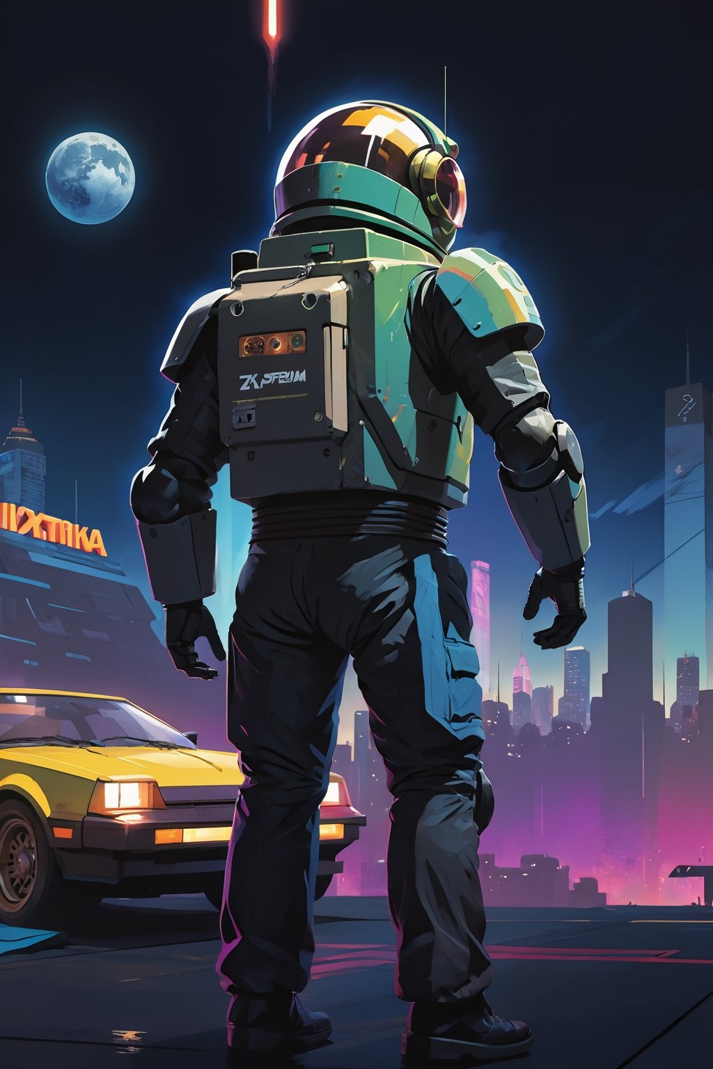 Bomb Jack, reimagined 80s zxspectrum game character, game poster style, digital painting, cover artist Dave Rapoza, 8k, concept art, sharp, intricate, highly detailed, UHD drawing, mastery, acrylic painting, style of makoto shinkai, jamie wyeth, james gilleard, edward hopper, greg rutkowski, score_9, score_8_up. 