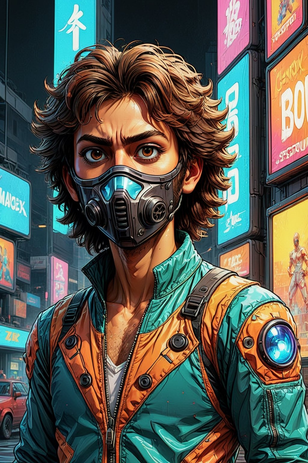 (Bomb Jack reimagined 80s zxspectrum game character), super hero lycra suit, face mask), game poster style, digital painting, cover artist Dave Rapoza, 8k, concept art, sharp, intricate, highly detailed, UHD drawing, mastery, acrylic painting, style of makoto shinkai, jamie wyeth, james gilleard, edward hopper, greg rutkowski, score_9, score_8_up. 