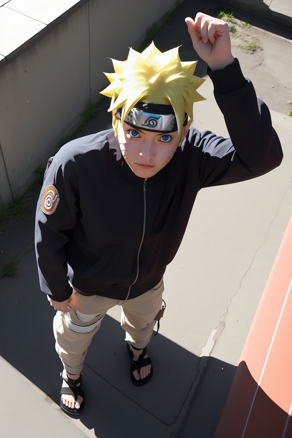 uzumaki naruto,photorealistic, fullbody view, from above