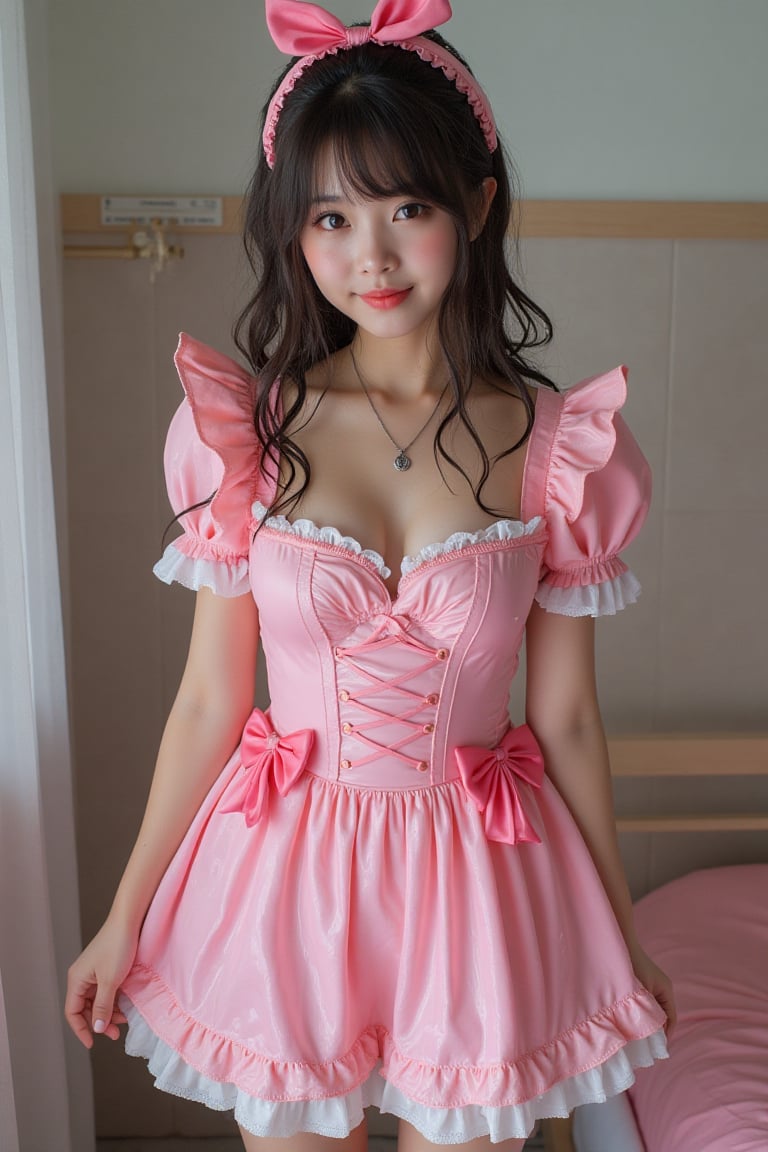 Kawaii cute japanese cosplay girl in wet soaked kawaii lolita dress, wet