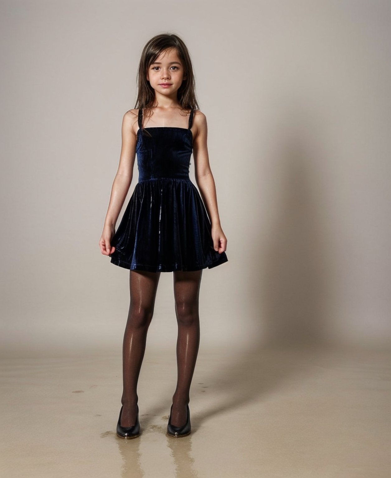 Drenched child girl 10 years old,  velvet vicgorian maid dress,  pantyhose by Sansuart on Tensor.Art