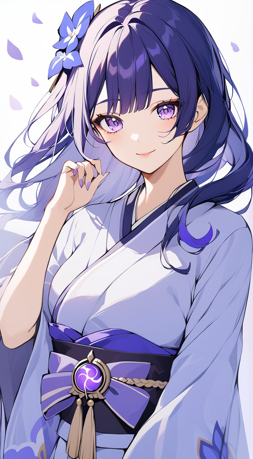 Raiden Ei from Genshin Impact. smile,  1girl. Kimono. blue_clothing. bow. by Fallingstar on Tensor.Art