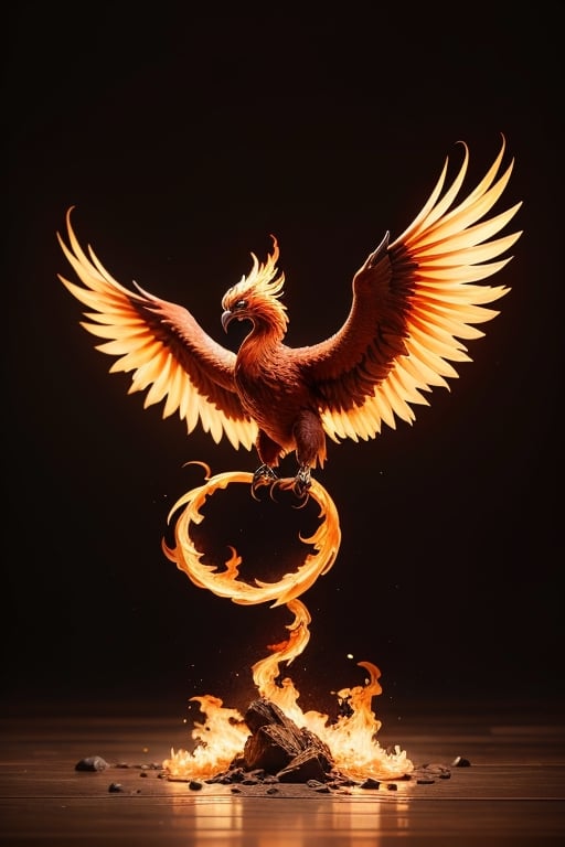 1 chinese fire phoenix,  full body,(( no human )) , best quality, ( Phoenix only), best quality, ultra realistic, Wide Shot, simple white background ,