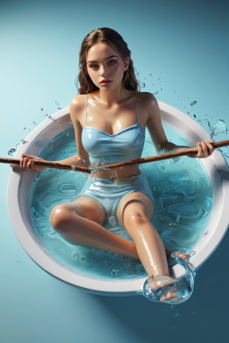 Masterpiece, realstic, a beautiful girl in a bowl of water with a stick transduction, 3 d illustration, depicted as a 3 d render, stuck, trend on behance 3d art, trend on behance 3 d art, water manipulation photoshop, 