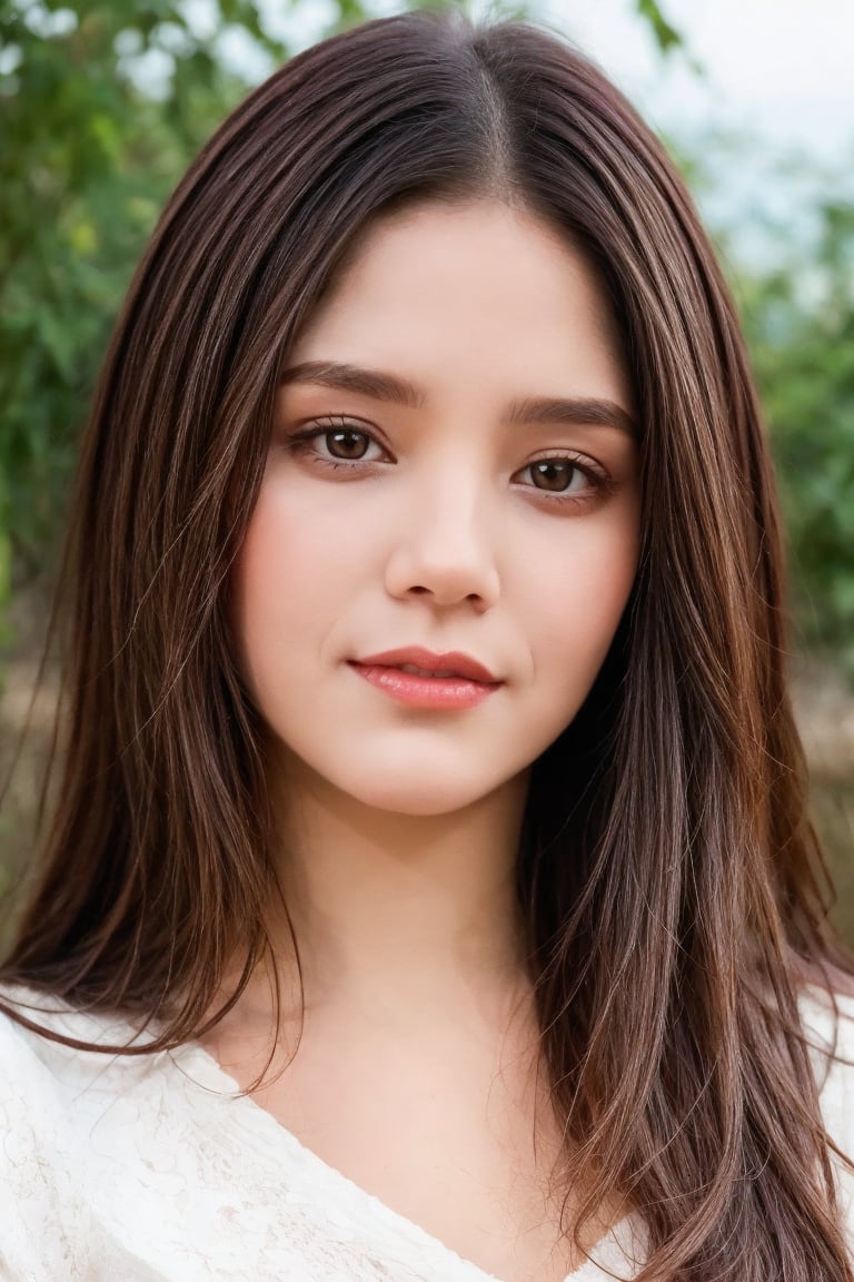 close-up portrait of  woman, looking at viewer, long hair, brown hair, photorealistic, depth of field,