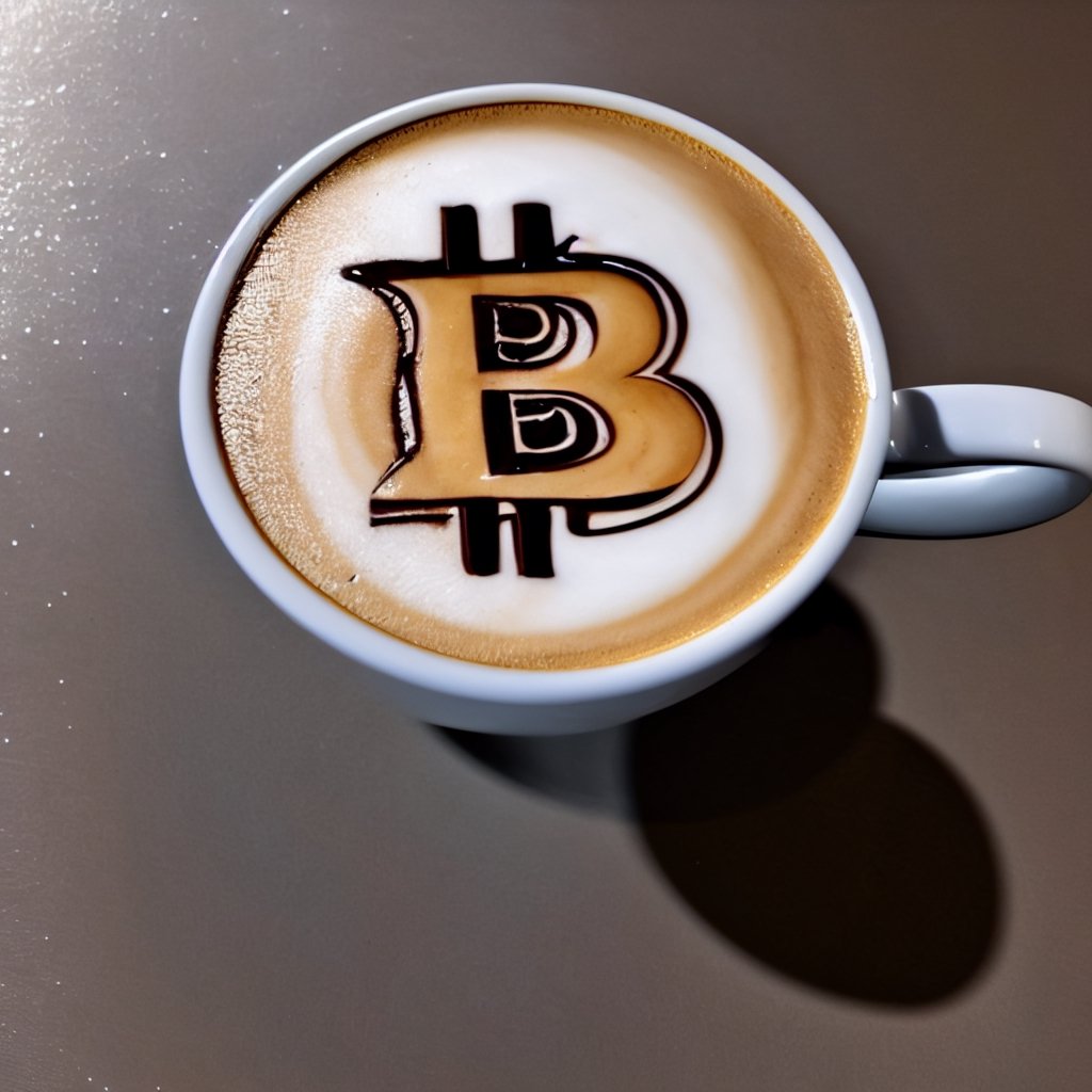 Highly detailed, High Quality, Masterpiece, beautiful, coffee, latte, LatteArt, latte art, food art, LatteArt, bitcoin