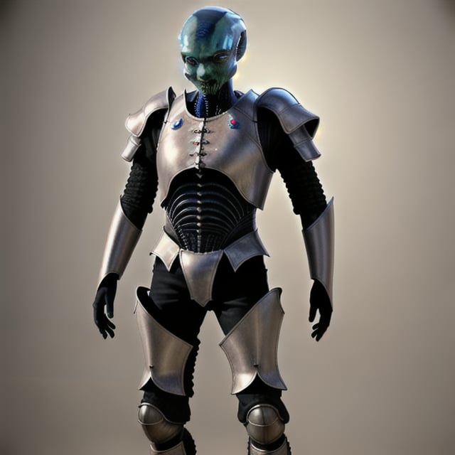 photorealistic hot alien male standing in a body armor 