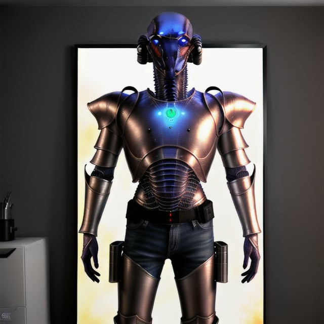 photorealistic hot alien male standing in a sci-fi body armor 