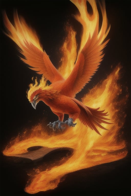 photo realistic phoenix firebird coming out of fire