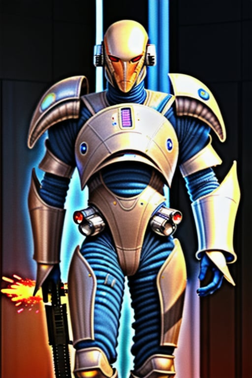 eagle like hot male alien wearing scifi battle armor carrying scifi weapons