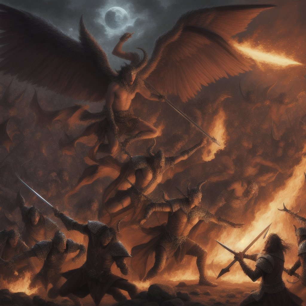 Photorealistic  scene of demons and angels in battle for the souls of man on earth