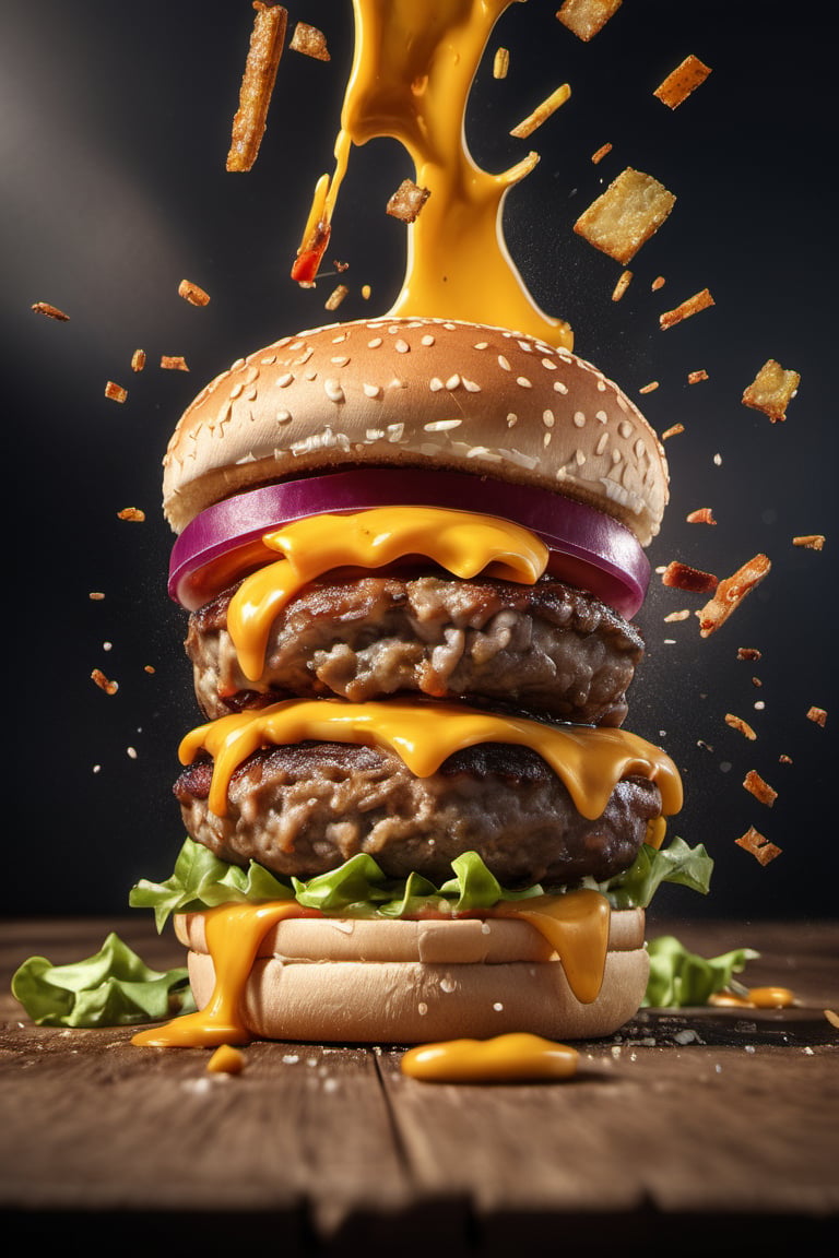 A burger falling in pieces juicy,  tasty,  hot by Axelia on Tensor.Art