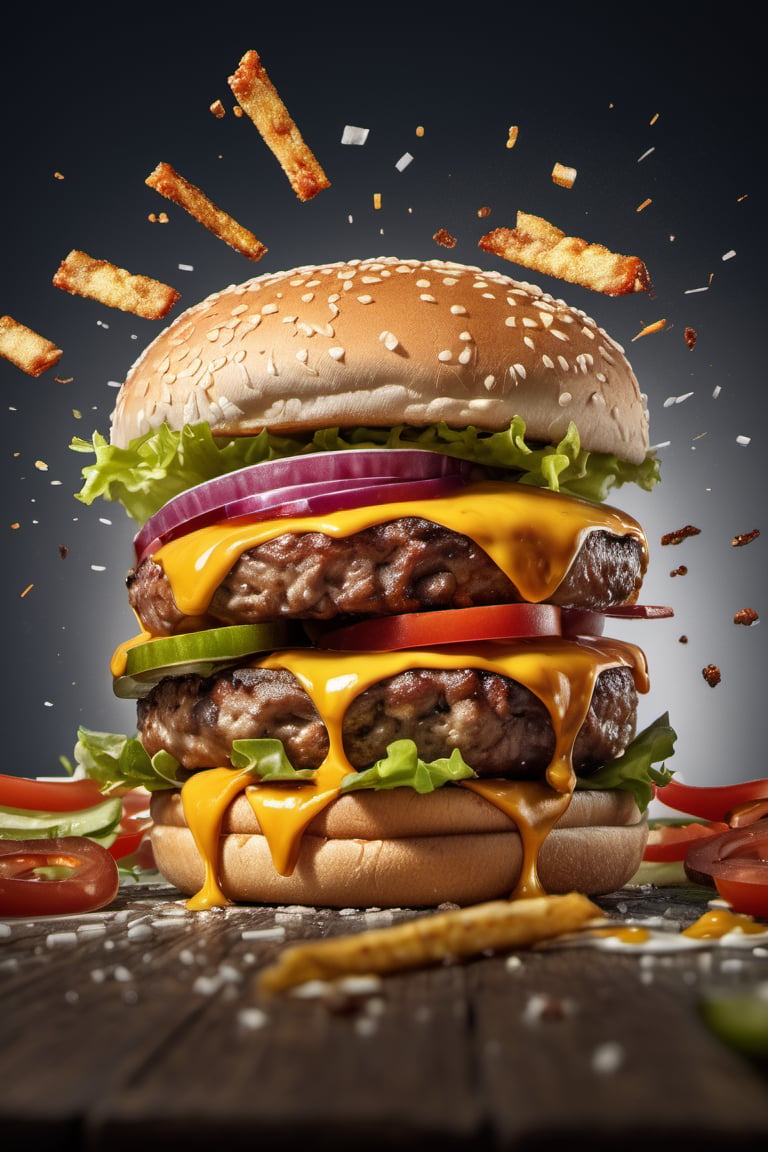 A burger falling in pieces juicy,  tasty,  hot by Axelia on Tensor.Art