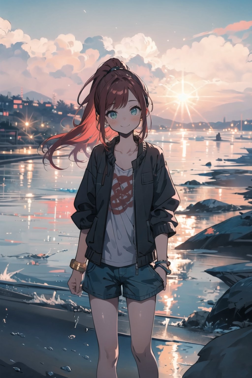 One girl (on the beach sea),  shy smile,  happy eyes by Axelia on Tensor.Art