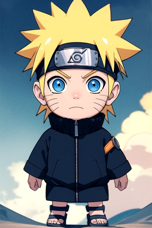 wear the naruto uzumaki costume,yellow hair,blue eyes,kawaii,chibi inset,tiny girl,japanese,naruto,not tied,blue Eyes ,there is a hint of yellow under his hair,uzumaki naruto